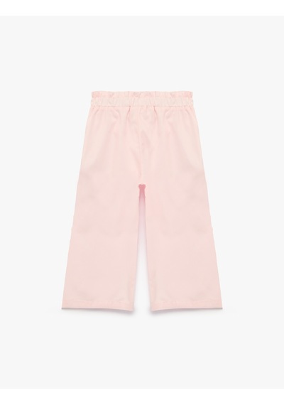 Koton Çiçekli Dantel Detaylı Poplin Geniş Paça Pantolon Pembe 7wmg40009aw Gül