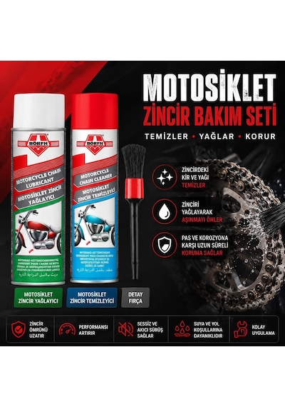 Börfh Motosiklet Zincir Temizleyici Ve Yağlayıcı Sprey Seti