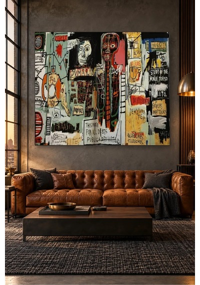 Fida Basquiat Notary Grafiti Kolajı Canvas Tablo Çok Renkli