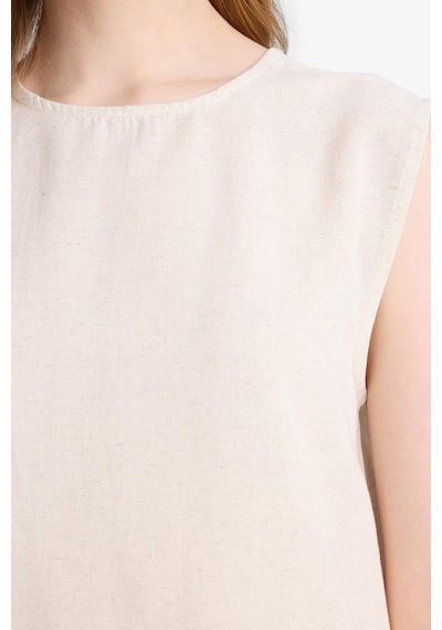 Defacto Regular Fit Bisiklet Yaka Basic Düz Keten Karışımlı Kolsuz Tunik D2953ax25smer42 Ekru