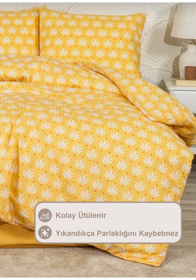 Koyu Turkuaz Batik Desenli Nevresim Takımı Çift Kişilik Koyu Sarı