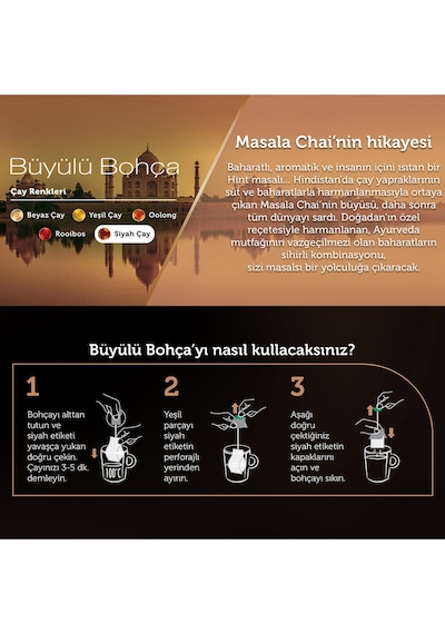 Doğadan Büyülü Bohça Masala Chai Baharatlı Karışık Siyah Süzen Poşet Çay 10'lu