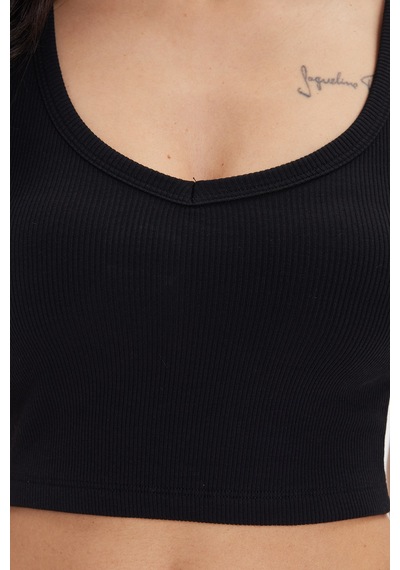 Tudors Kadın Slim Fit Dar Kesim Pamuklu Kolsuz Askılı Siyah Crop-50683