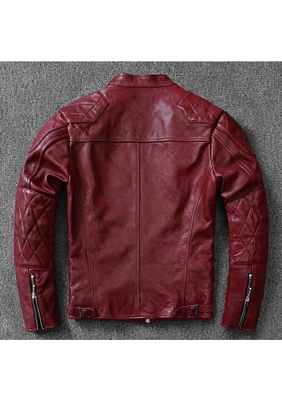 Nyc Giyim Tekstil & Deri Vintage Motosiklet Şarap Kırmızı Renk Hakiki Deri Mont Bordo