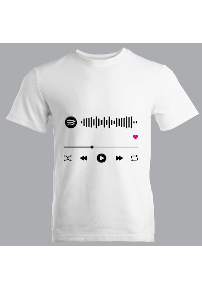 Müzik Çalar Tasarımlı Kişiselleştirilebilir Erkek Kadın Tişört - Spotify Kodlu Unisex Tshirt Beyaz