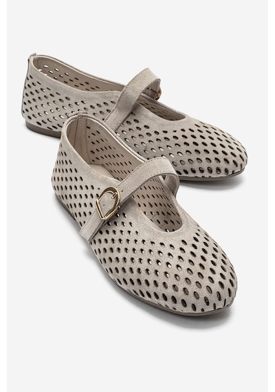 Luvishoes Luvi Shoes Arian Bej Süet Hakiki Der Delikli Kadın Babet Ayakkabı Bej Süet