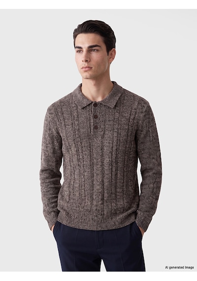LC Waikiki Lc Waıkıkı Kahverengi Polo Yaka Desenli Erkek Triko Kazak