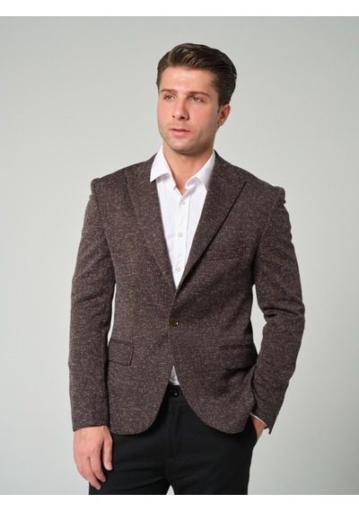 Bonesti Erkek Slim Fit Blazer Ceket Kahverengi Desenli