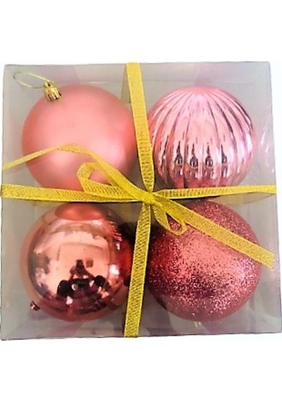 Yılbaşı Top Ağaç Süsü Rose 4'lü Set Plastik 10cm