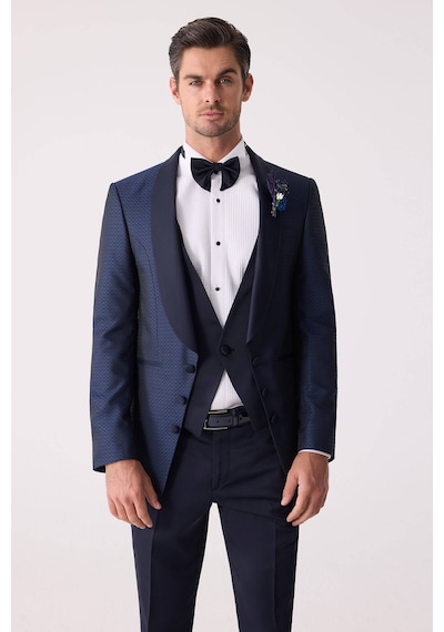 Ysf Erkek Lacivert Yelekli Slim Fit Damatlık