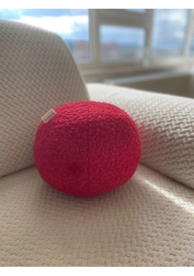 Teddy Dekoratif Peluş Top Yastık Kırmızı/beyaz/kahverengi Kırmızı