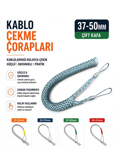 Kablo Çekme Çorapları 7,40 Ton X 37-50 Mm Çift Kafa