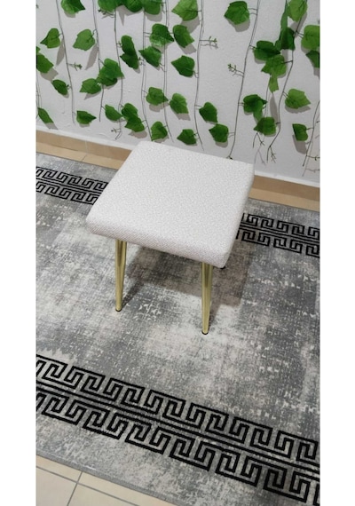 Özcan Metal Gold Metal Ayak Teddy Kumaş Dekoratif Çok Amaçlı Peluş Puf Tabure Bench Koltuk Sandalye Bej