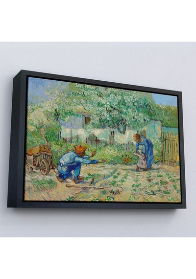 Ahşap Çerçeveli Vincent Van Gogh - Millet'den Sonra İlk Adımlar Tablo - First Steps-7164