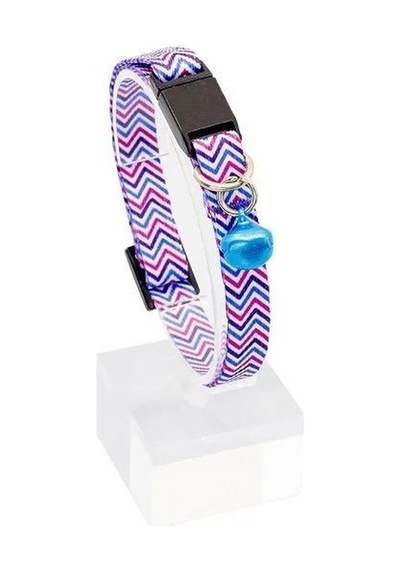 Pettagart Güvenlik Kilitli Ayarlanabilir Pembe Mavi Zikzak Desenli Yumuşak Doku Kedi Boyun Tasması 22-30 Cm