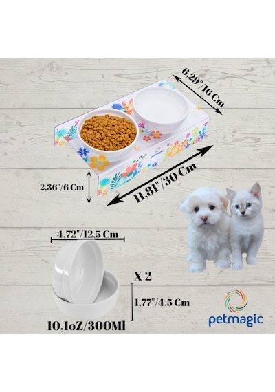 Petmagic Akrilik Pleksi Evcil Hayvan Seramik Kaseli Mama Su Kabı İlk Bahar Baskılı