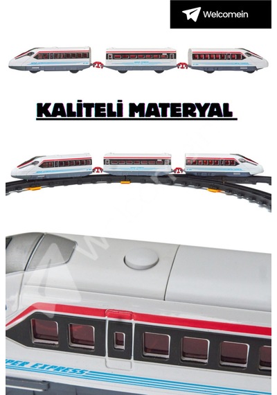 Welcomein 40 Parça Pilli Işıklı 308 Cm Hızlı Tren Seti Şalterli Ve Kavisli Raylı Ağaç Işaretli Oyun Seti