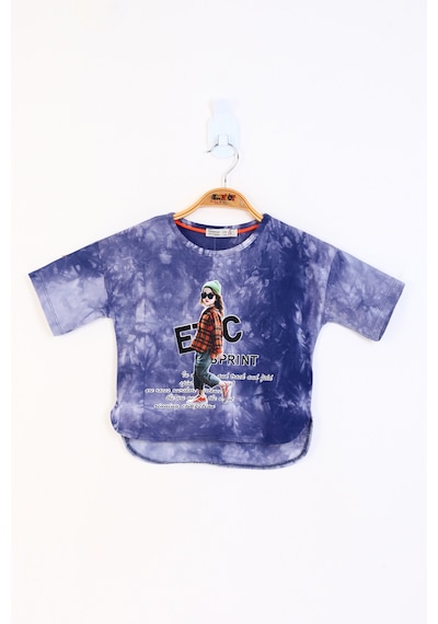 Toontoy Kids Toontoy Kız Çocuk Batik Desenli Düşük Kol Baskılı Tişört Lacivert