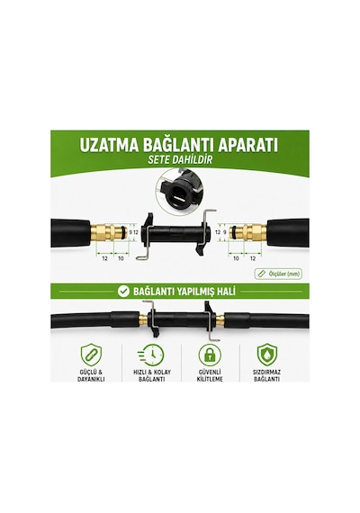 Robeve Bear Force Flexible Hortum Bosch Aquatak Uyumlu 10 Metre Basınçlı Yıkama Hortumu 200 Bar 2900 Psı Ultra Esnek Kırılmaya Dayanıklı Premium Hortum