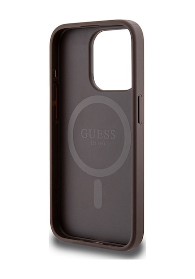 Apple Uyumlu iPhone 15 Pro Max Kılıf Guess Lisanslı Magsafe Şarj Özellikli Pu Üçgen Logo 4g Desenli Kahverengi