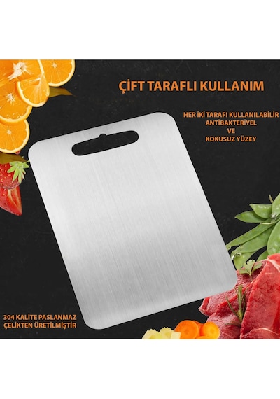 Gkd Üst Kalite Paslanmaz Çelik Kesme Tahtası - 3 Lü Set Üst Kalite Kesme Tahtası Metalik