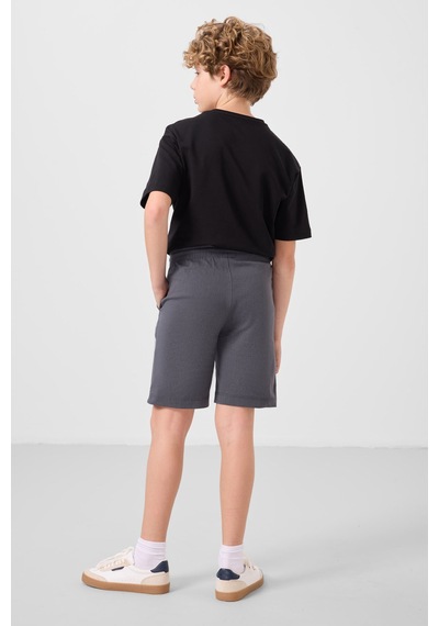 Siyah-gri Pamuklu Oversize Fit Dokuma Hafif Esnek Chino Erkek Çocuk Şort Takım - 11277 Siyah - Gri