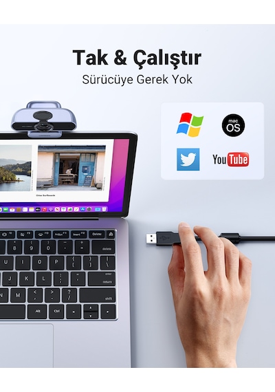 Ugreen Full Hd 1080p Webcam Çift Mikrofonlu, Net Görüntü, Otomatik Işık Ayarı, Gizlilik Kapaklı, 15728
