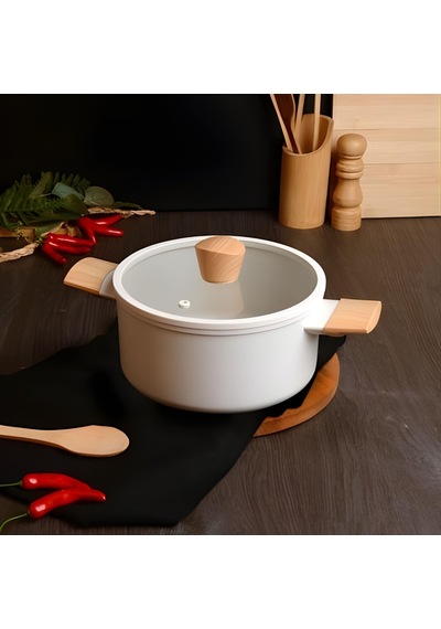 Belarıva 24 Cm Kpkl Beyaz Ahsap Saplı Derın Tencere Beyaz