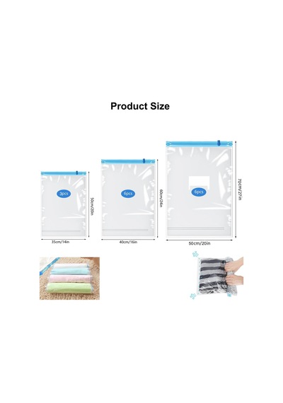 15 Paket Yeniden Kullanılabilir Roll Up Sıkıştırma Torbaları, 35x50,40x60cm+50x70cm Seyahat İçin Vakum Saklama To