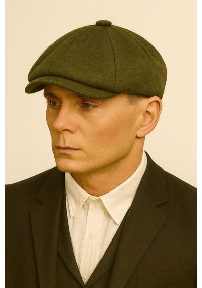 Hamze Peaky Blinders Tarz İngiliz Model Kaşe Kumaş Kasket Şapka Haki