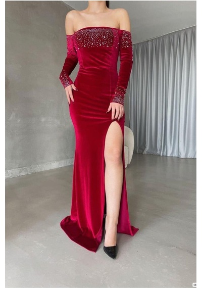 Genel Markalar Kadın Trend Model Esnek Kadife Kumaş Yırtmaçlı Uzun Kollu Abiye Elbise Kırmızı - 925397786 Kırmızı Genel Markalar Kadın Trend Model Esnek Kadife Kumaş Yırtmaçlı Uzun Kollu Abiye Elbise Kırmızı - 925397786 Kırmızı