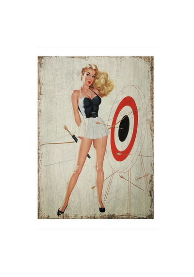 Bedeko Ok Atan Pin Up Kızı Modern Ahşap Tablo 50 Cm X 70 Cm