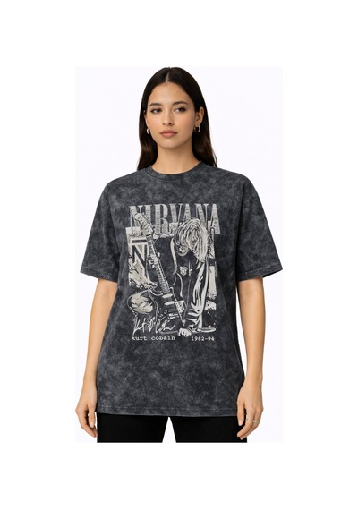 Nirvana Kurt Cobain Rock Metal Müzik Grubu Baskılı Unisex Oversiz Siyah