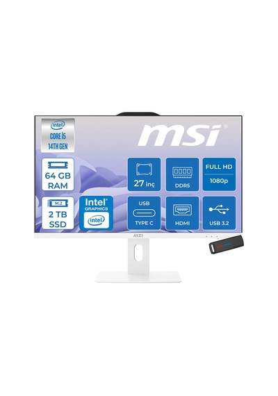 MSI PRO AP272P 14M-868XEUF24 i5-14400 64 GB 2 TB SSD 27" Free Dos AIO Masaüstü Bilgisayar