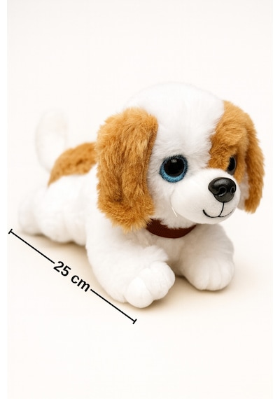 Sesli Havlayan Yavru Köpek Peluş Oyuncak 25 Cm Mavi İri Gözlü - Hediye Ve Uyku Arkadaşı Beyaz