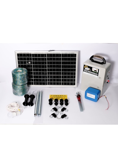Elektrikli Çit 18a Lifepo Set-7 Domuz Ayı Kovucu 50 Watt Panel 1000mt Örgü 200 Ad. Demir İzolatör