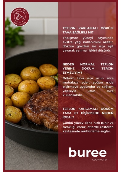 Buree Yuvarlak Teflon Kaplamalı Döküm Tava - Çap 26 Cm Siyah