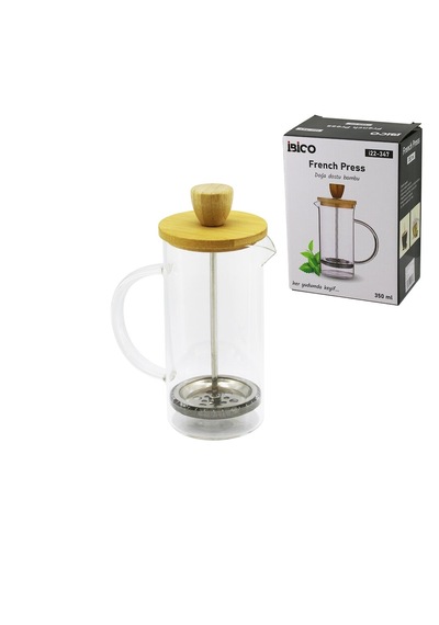Lunaev French Press Bambu Kapak 350 Ml Cam Bitki Süzgeçi Açık Camgöbeği