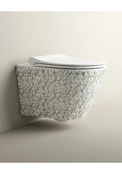 Marble Beyaz Gümüş Kanalsız Asma Klozet Renkli