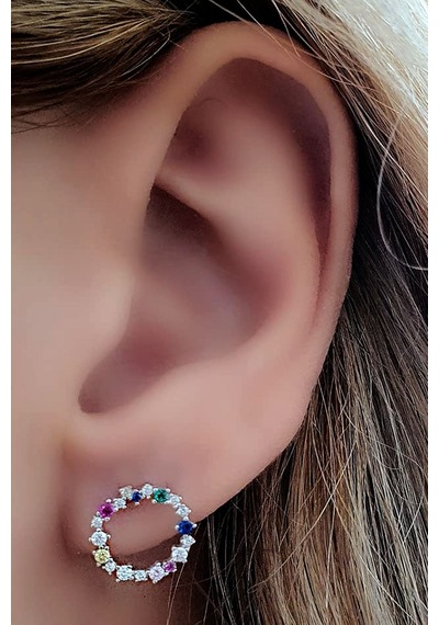 Oseshop Renkli Zirkon Taşlı Gümüş Küpe