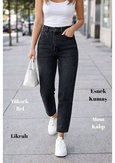 Cedy Denim Kadın Yüksek Bel Soho Boyfriend Jean C599 Antrasit