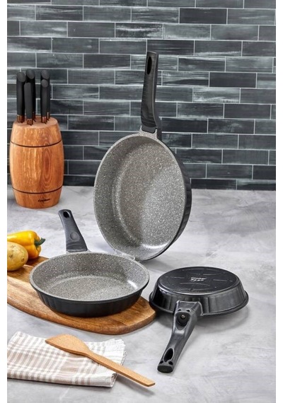 Cooker 3 Parça Granit Döküm Tava Seti 20 24 28 Cm Ckr3898 Siyah