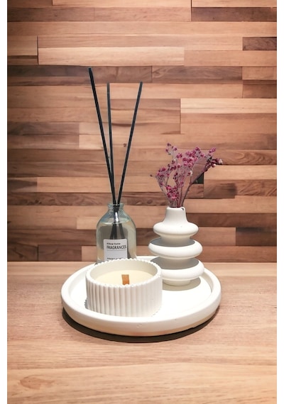 Dekoratif Makaron Vazo Fresh Oda Kokusu Set Yuvarlak Tabaklı Set