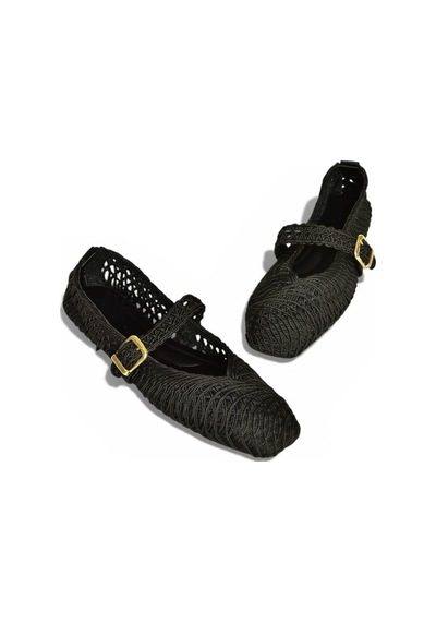 Fox Shoes Y444540004 Siyah Kumaş Örgü Detaylı Kadın Babet Siyah
