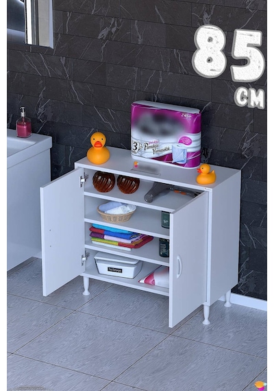 Söke 85 Cm Çok Amaçlı Kapaklı 3 Raflı 4 Bölmeli Şifonyer Dolap Beyaz