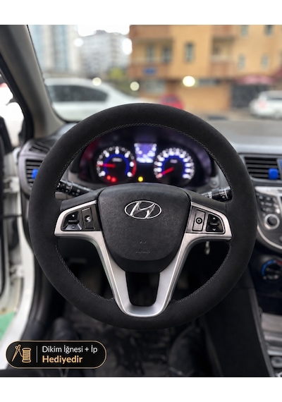 Hyundai İ20 Direksiyon Kılıfı Alcantara Süet Monza Black Serisi Siyah 2012-2014