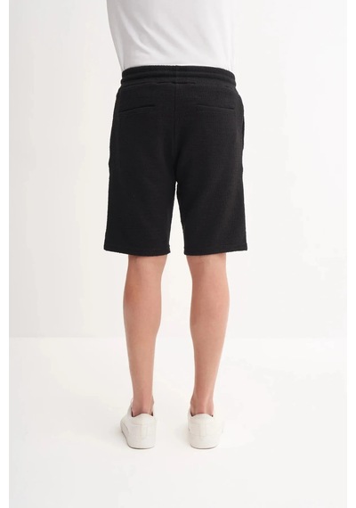 Cazador Jakarlı Regular Fit Örme Bermuda Şort 6073 Siyah Siyah