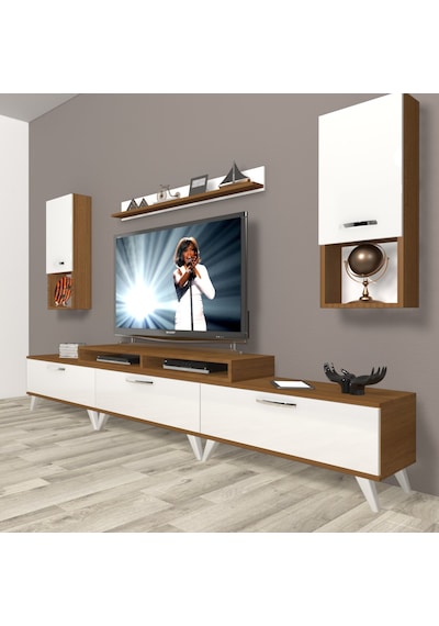 Decoraktiv Ekoflex 270da Slm Retro Tv Ünitesi Tv Sehpası Ceviz - Beyaz