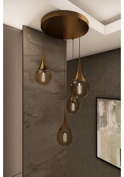 Liora Modern Siyah Metal Avize - Beyaz Cam, 4'lü Sarkıt, E27 Duy,