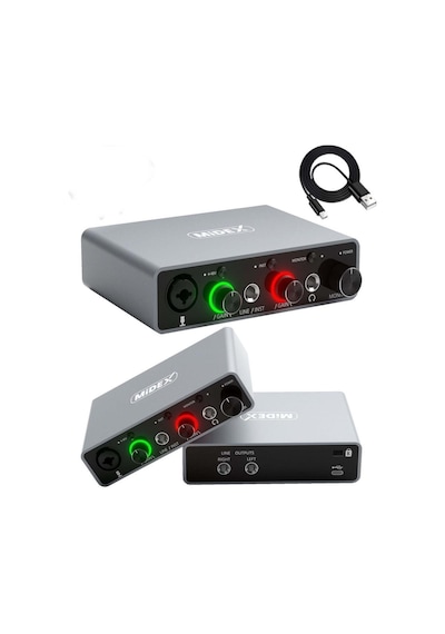 Midex Private Paket-6 Stüdyo Ekipmanları Seti Monitör Mikrofon Ses Kartı Kulaklık Midi Pad Controller